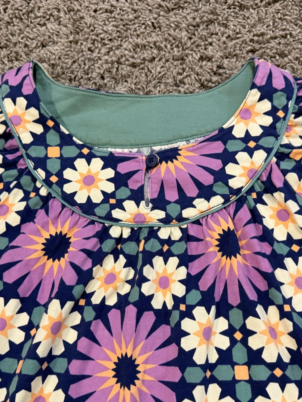 Tea Collection Floral Sleeveless Shift Dress in Navy, Purple & Cream, Size 7